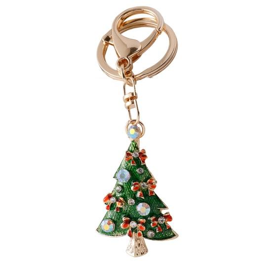 Christmas Keychain Snowman Christmas Tree Stockings Rabbit Shape Key Ring Rhinestones Inlay Key Organizer