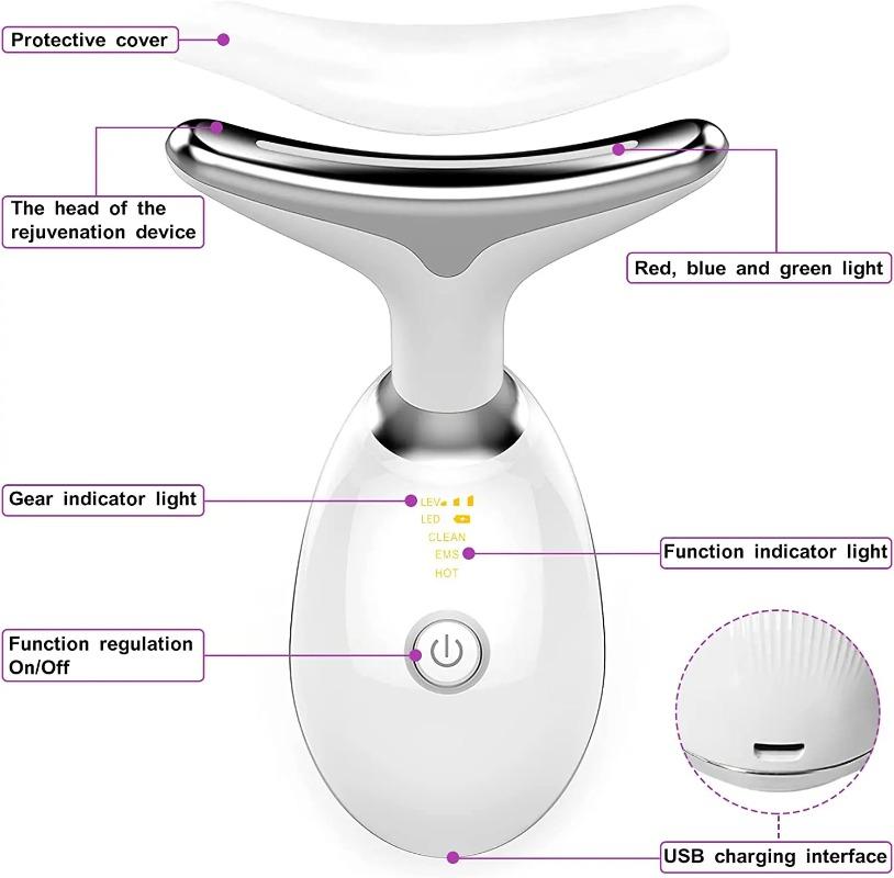 Neck Massager Facial Lift Three Light Modes Electric Skin  Tightening Device LED Beauty Instrument