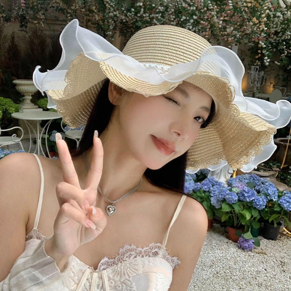 Sun Protection Straw Hat Wide Brim Sunscreen Hat Fashion Beach Hat for Women