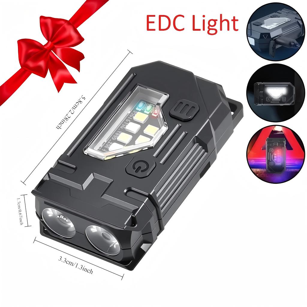 Portable EDC Tactical Flashlight 400LM USB Rechargeable Torch with Warning Led Emergency Magnetic Work Light for Camping Hiking