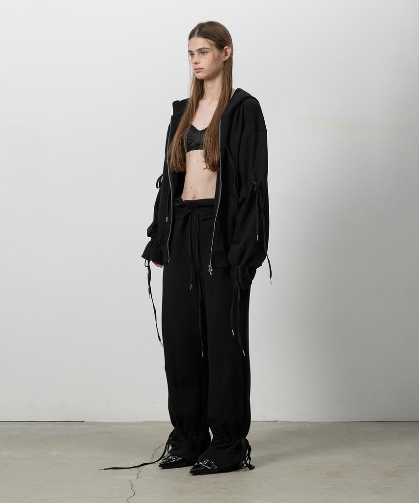 THREE TO EIGHTY Fold String Shirring Pants Black