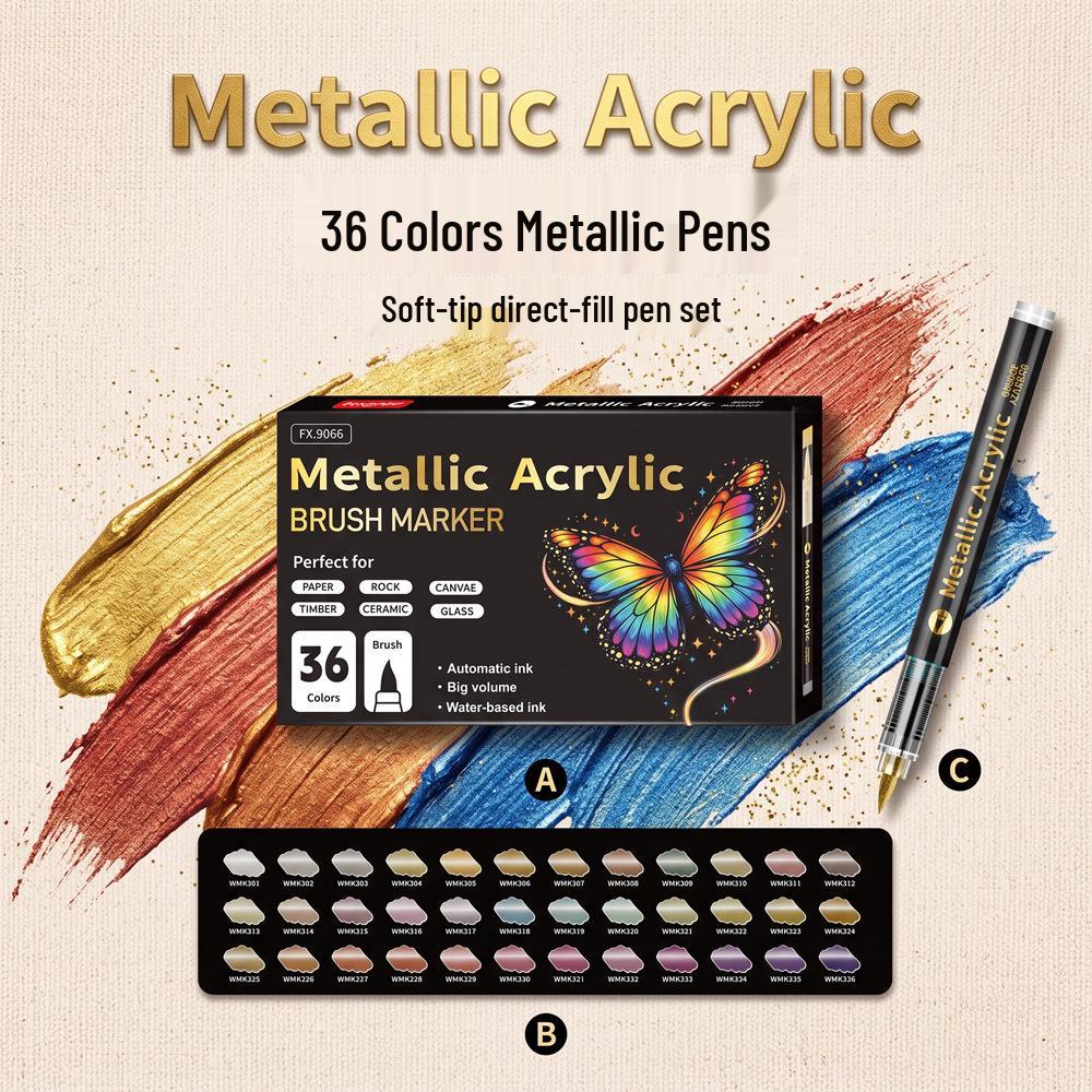 Metallic Acrylic Marker Set, 48 Soft-Tip Water-Based Colors for Strong Coverage and Greeting Card Signatures.