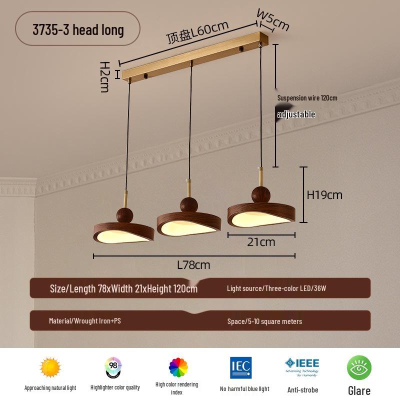 Walnut Retro Chandelier, Eye-Protective Lamp for Chinese Restaurant, Bar, Bedside, or Study.