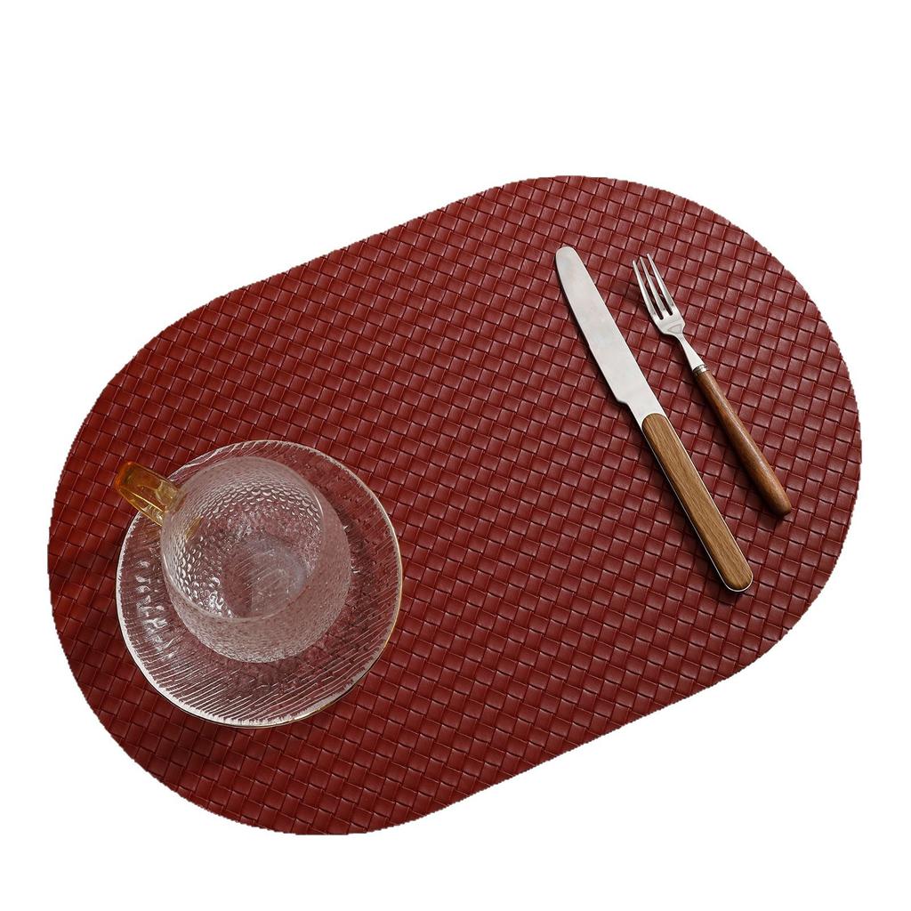 Oval Double-sided Woven Leather Placemat, Solid Color Simple Double-sided Western Dining Mat, European Thermal Insulation Dining Table Mat