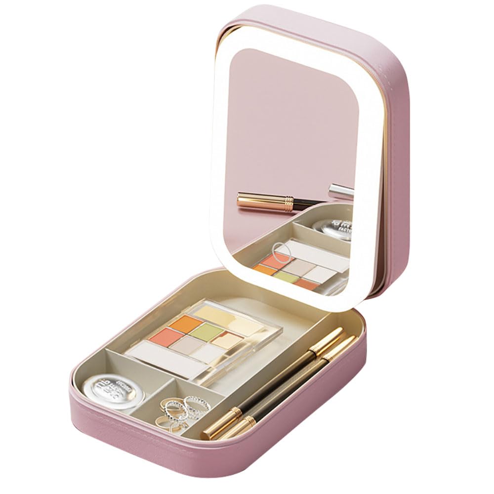 

IPT Compact Makeup Pouch with Mirror and LED Portable Cosmetic Small Day Cosmetic Light, Light, Mirror, Pouch, Organizer, Mother s Gift, Storage, розовый