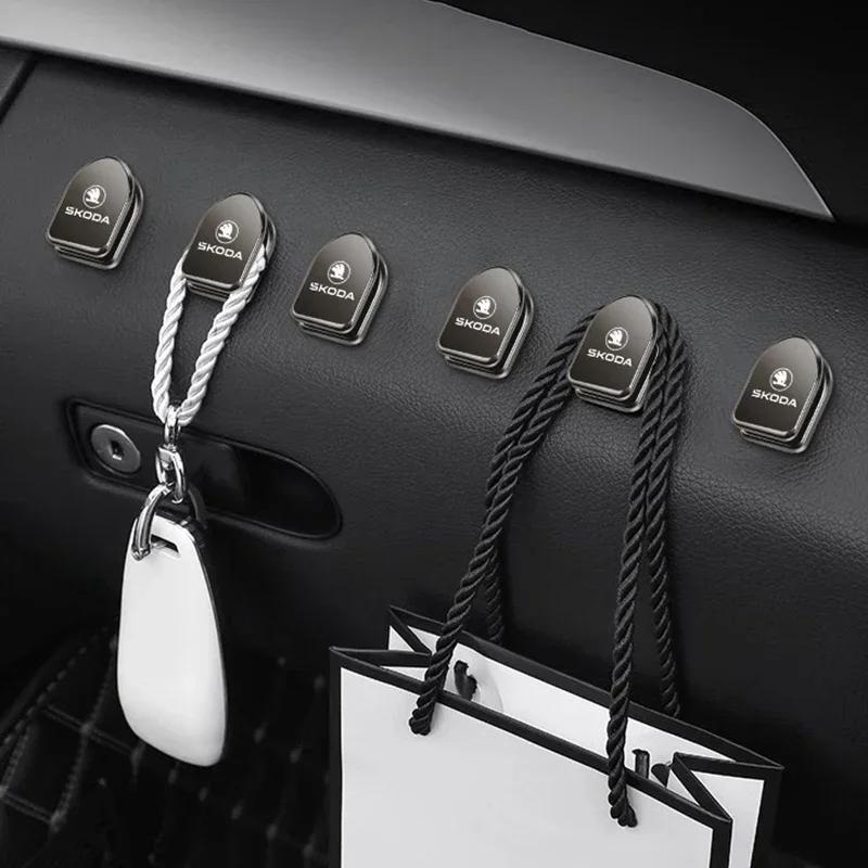 2Pcs Metal Car Styling Storage Hooks Organizer For Skoda Octavia Superb Rapid Kodiaq Karoq Fabia Kamiq Citigo Yeti Scala Enyaq kyvc74
