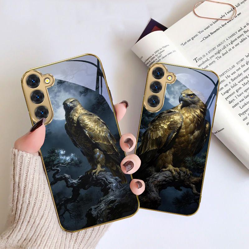 Golden Eagle with Wings For Samsung Galaxy S20 FE S21 S22 S23 Plus S24 Ultra S25Ultra S21+ S9+ S22Plus Golden glass phone case