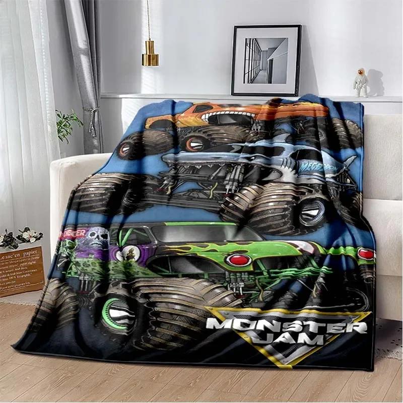 3D Monster Jam Monster Truck Cartoon Flannel Soft Throw Blanket Boys Bedroom Sofa Bed Warm Throw Blanket Picnic
