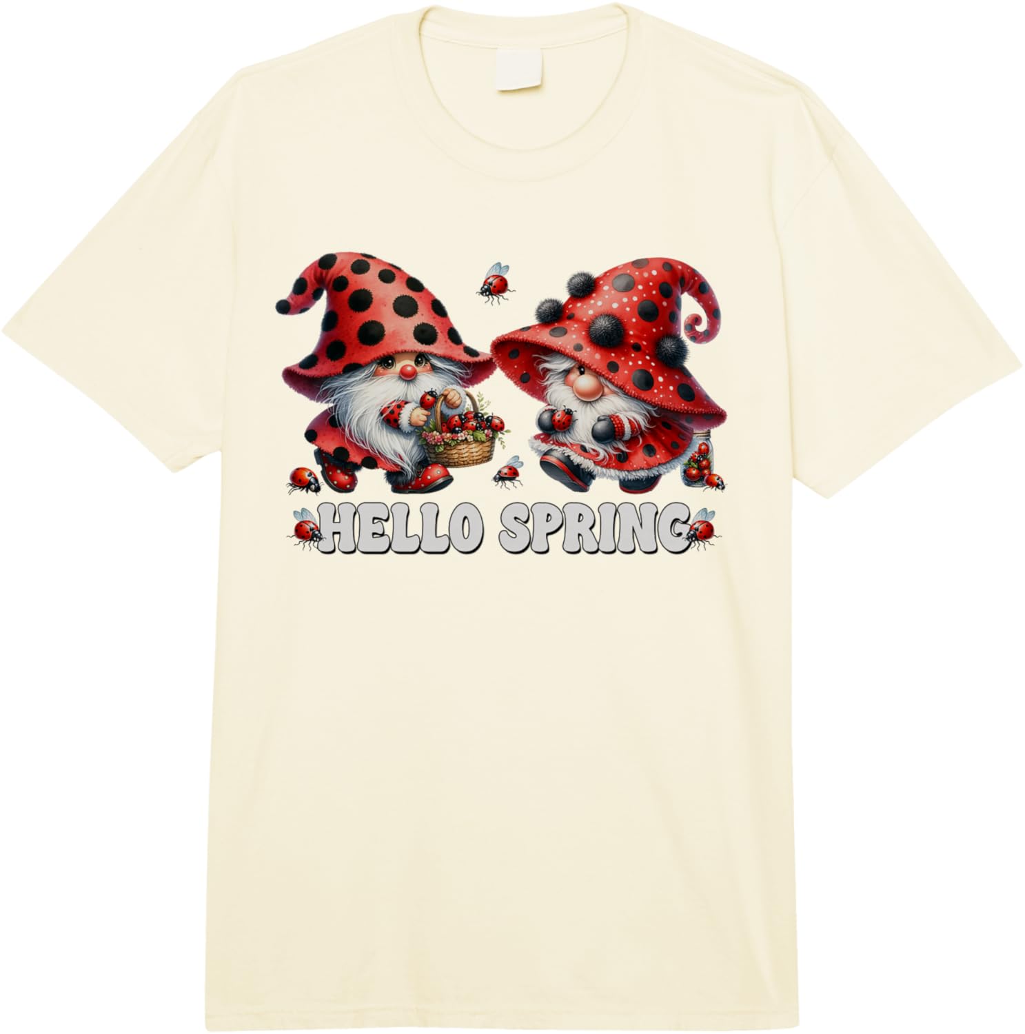 

Привет Весенний Гном Графика для Женщин и Девочек Милая Божья Коровка Comfort Colors Взрослая Тяжеловесная Унисекс Модная Свободная Хлопковая Футболка 4XL
