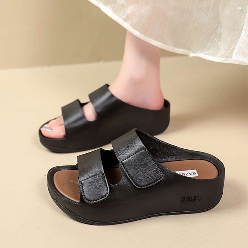 Height increase fashionable versatile thick-bottomed one-word cool slippers 2025 new summer wear light wedge slippers women