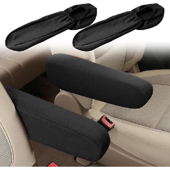2PC Car Front Seat Armrest Covers,Universal Size Seat Arm Rest Cover,Flat Cloth Fabric Armrest Cover,Car Interior Accessories(Black,1Pair)