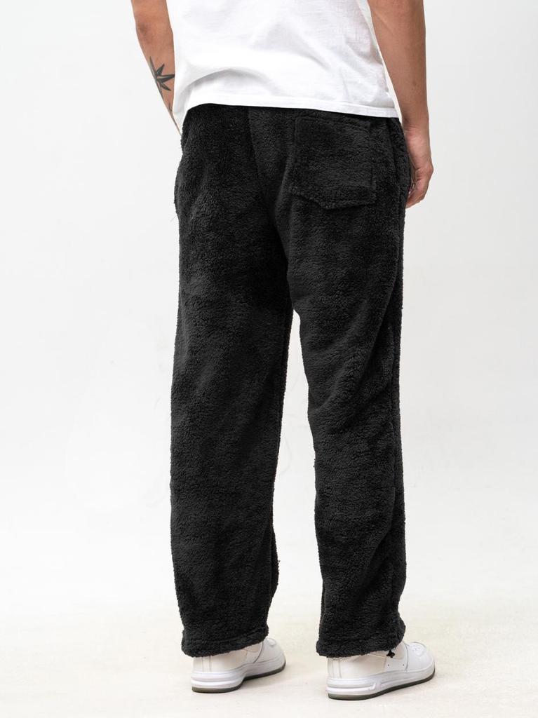 Jigga Wear Teddy Simple Crown Men's Black Sherpa Baggy Sweatpants M
