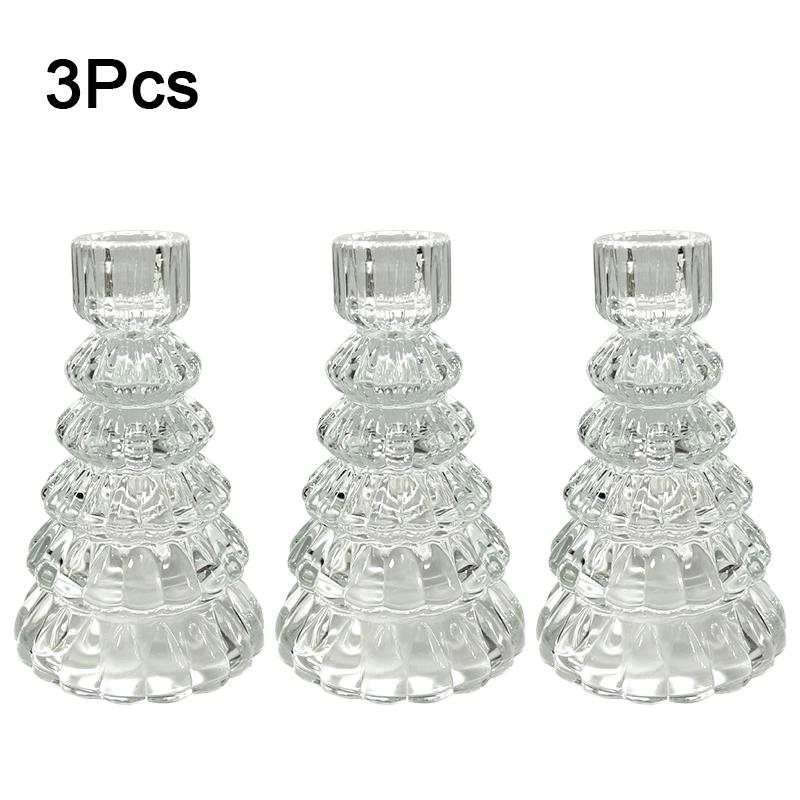 1PC Romantic Tabletop Candle Base with Tree Design Christmas Tree Glass Candle Holder 13.2x8.1cm