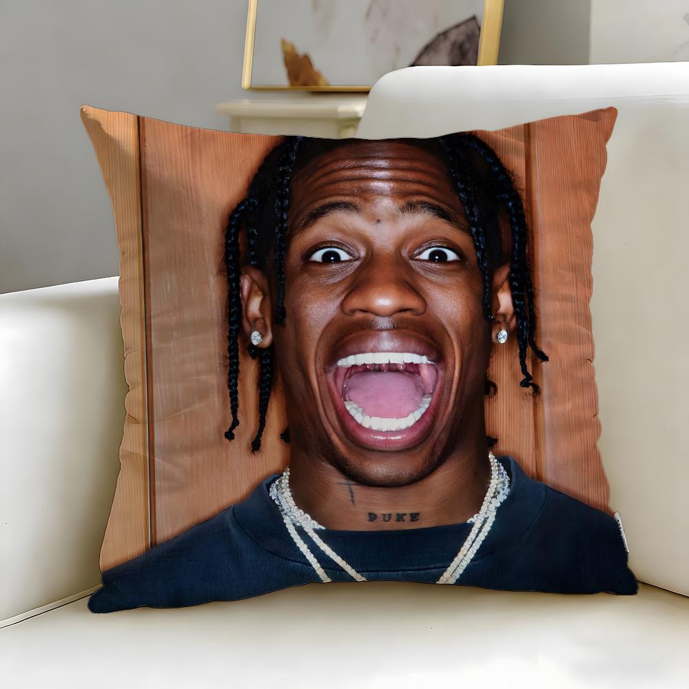 popular rapper Travis Scott Cushion Cover Soft & Easy-Wash Pillow Case – Versatile for Couch, Bed, Travel and Office