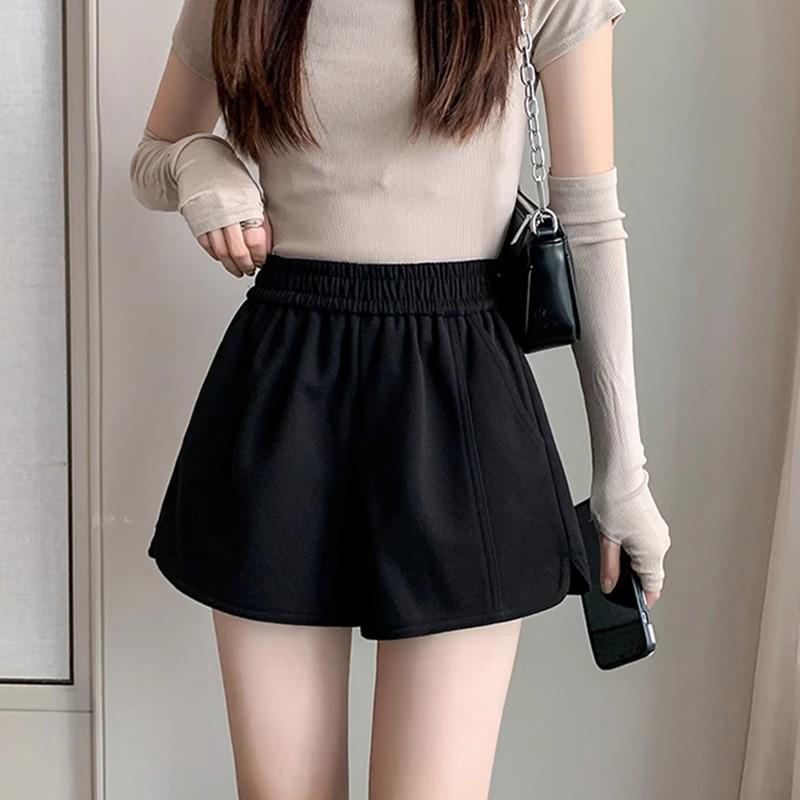 

Women s High Waist A-Line Woolen Black Shorts - Autumn/Winter 2025 Casual Petite Hip-Wrapping 4XL