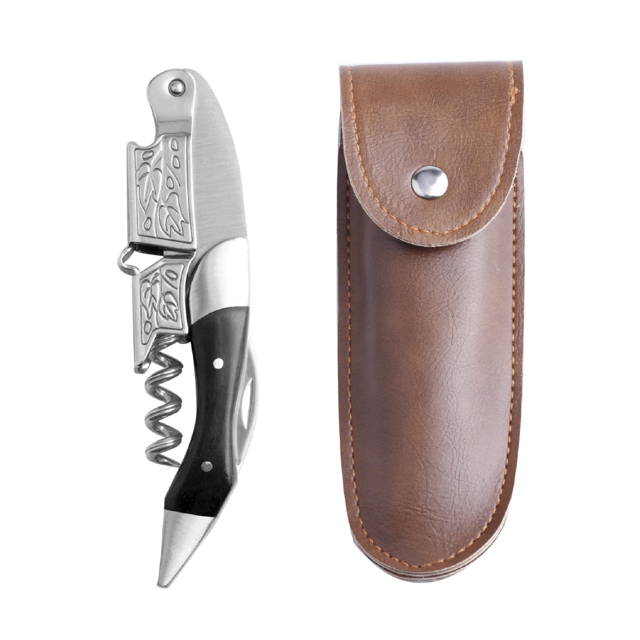 HAMILO Wine Sommelier Bottle Stainless Leather Case Included Multi-functional Opener, Knife, Opener, Steel, (Black) чёрный