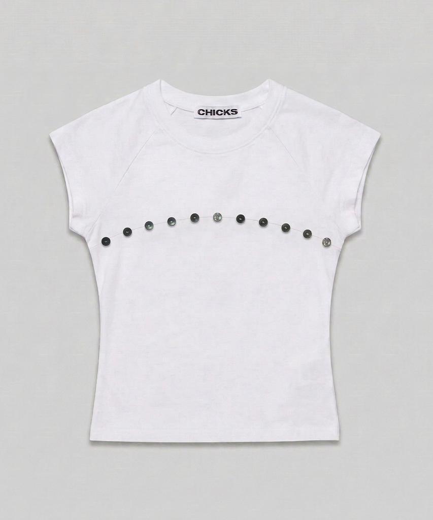 CHICKS Front Cut Button Point Slim T-Shirt Black