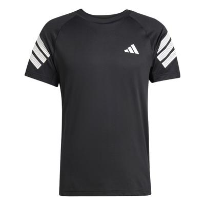 T-shirt Icon 3 Bandes Évacuant l'Humidité Entraînement Fitness Col Rond Coupe Ajustée Manches Courtes Homme Hauts Noir Blanc JW9729