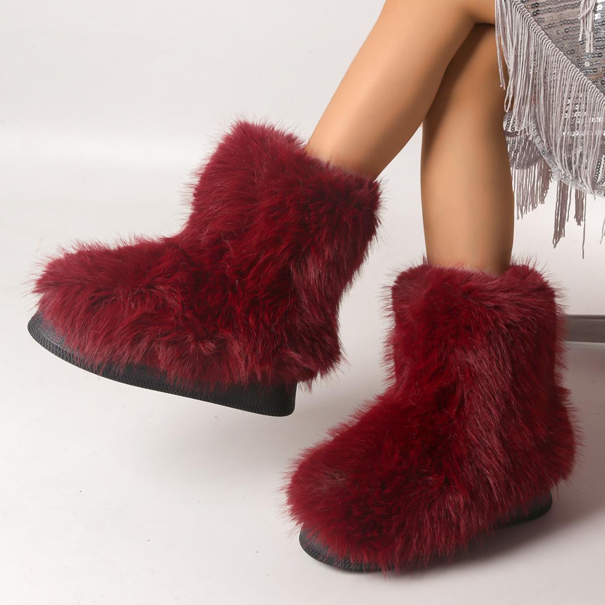 

Модные женские сапоги на меховой подошве до середины голени, зимние короткие плюшевые теплые ботинки на толстой подошве 2024 года, новые тенденции моды, готические сапоги для ходьбы 42 красный