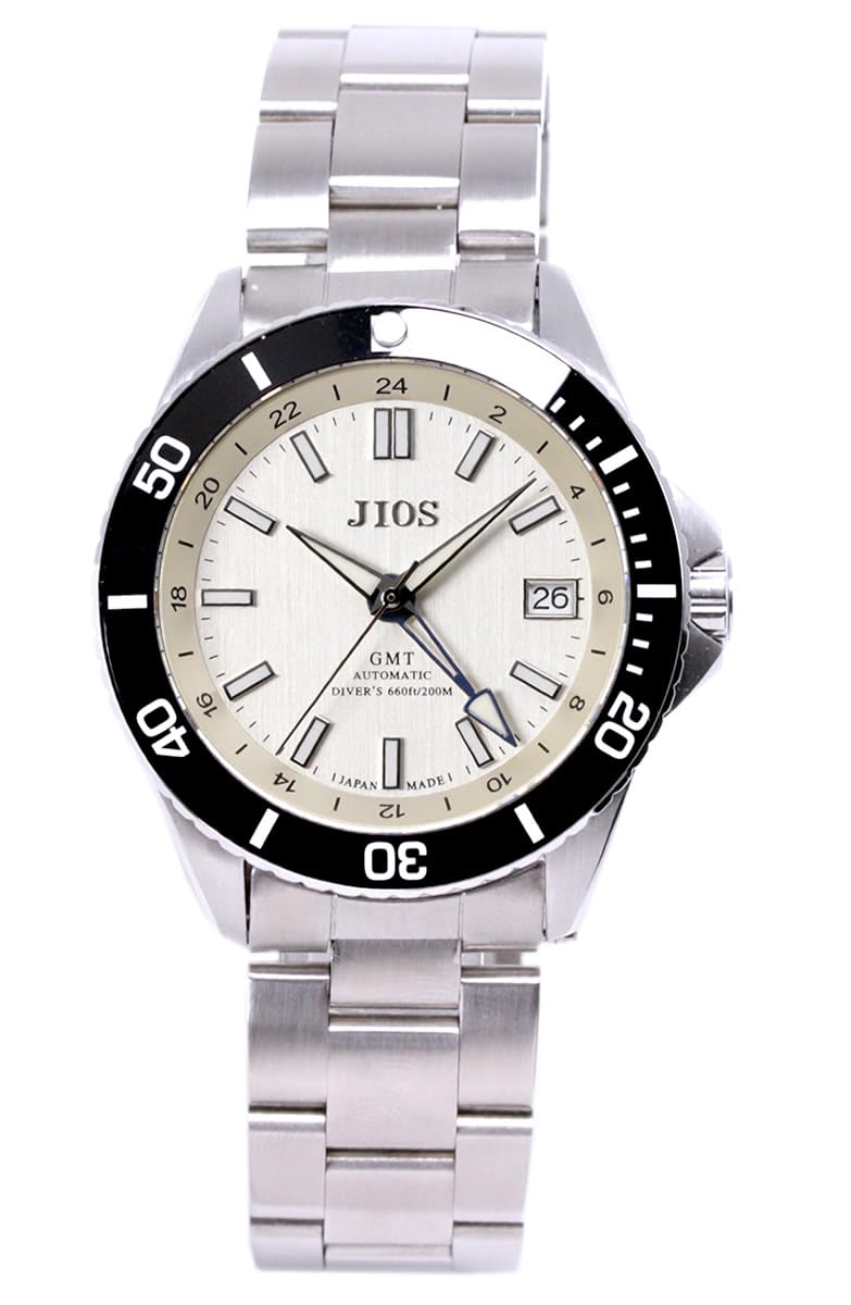 

JIOS GMT GMT Made in Automatic Stainless Steel Sapphire DIVER S104 Diver s Watch, Japan, Men s Watch, Strap, Crystal, Off-White білий