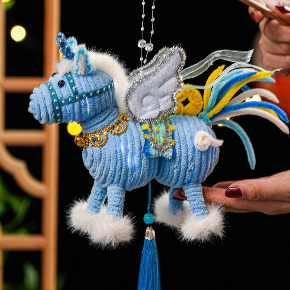 DIY Material Kit Luminous Horse Lantern Handmade with Tassel Handheld Lantern Year of The Horse Blessing Words