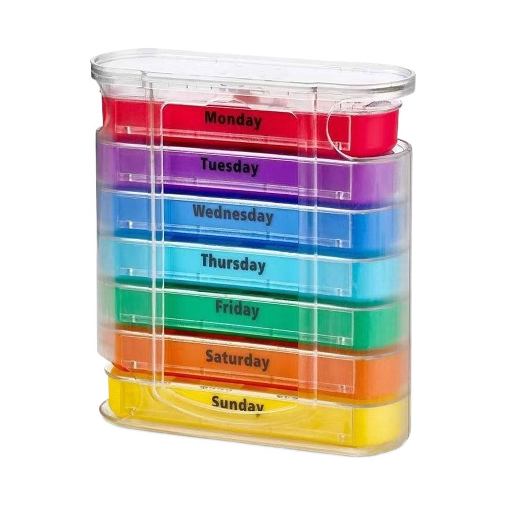 

Weekly Use 7Days Medicine Tablet Box Pill Organizer Portable Sealed 28 Grids Tablet Holder Medicine Pillboxes Pill Case