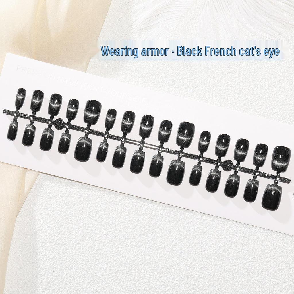 Nail Art Gilded Cat's Eye Blush Tips - 30-Piece Set, Handmade & Ready-to-Wear In XS/S/M
