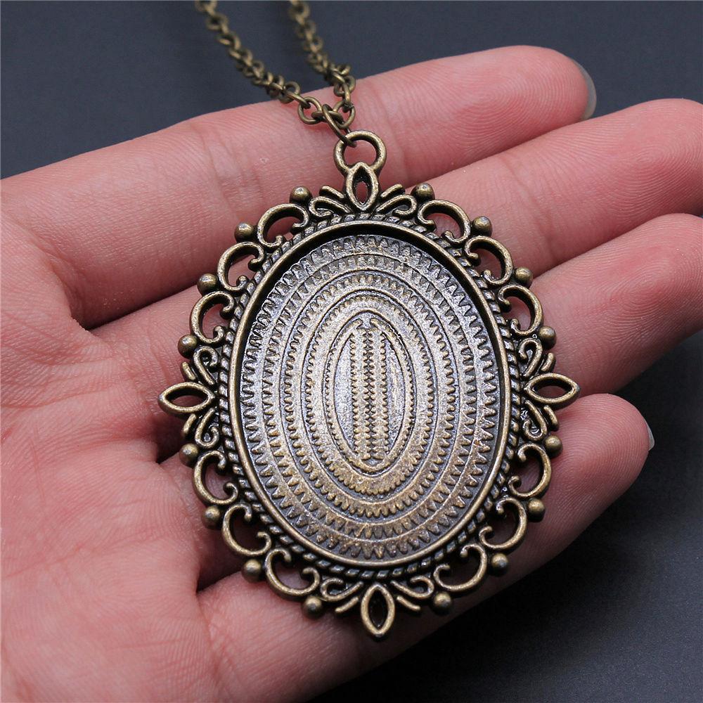 45cm Or 70cm Long Chain Necklace Oval Glass Cabochon Base Setting Tray Minimalist Jewelry Components QN054