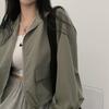 Vintage workwear drawstring short baseball jacket coat for women with a high-end, niche outerwear design