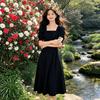 Hepburn style square collar dress women's summer new waist French white skirt Mori first love small white dress