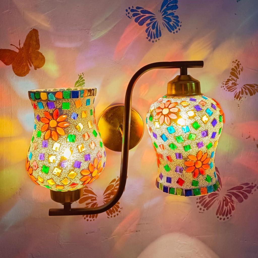 Classical Hanging Glass Mosaic Multi 3 Light Chandelier Pendants Ceiling Lamp (Wall Lamp- 2 Light Multi Mosaic O)