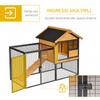 Rabbit Cage with House, Ramp and Open Area, Light Yellow Wooden and Metal Rabbit Hutch, 122x63x92cm
