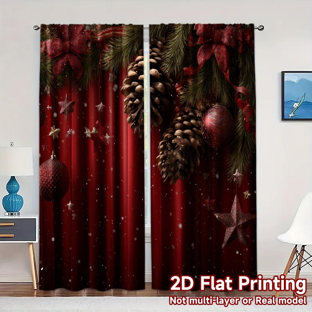 

2D Flat Printing JIT 2pcs Curtains (Without Rod) Festive Pine Decor Popular Minimalist Curtains Yarn Curtains Decorations Ldeal 100*130 Rod Pocket 1pcs