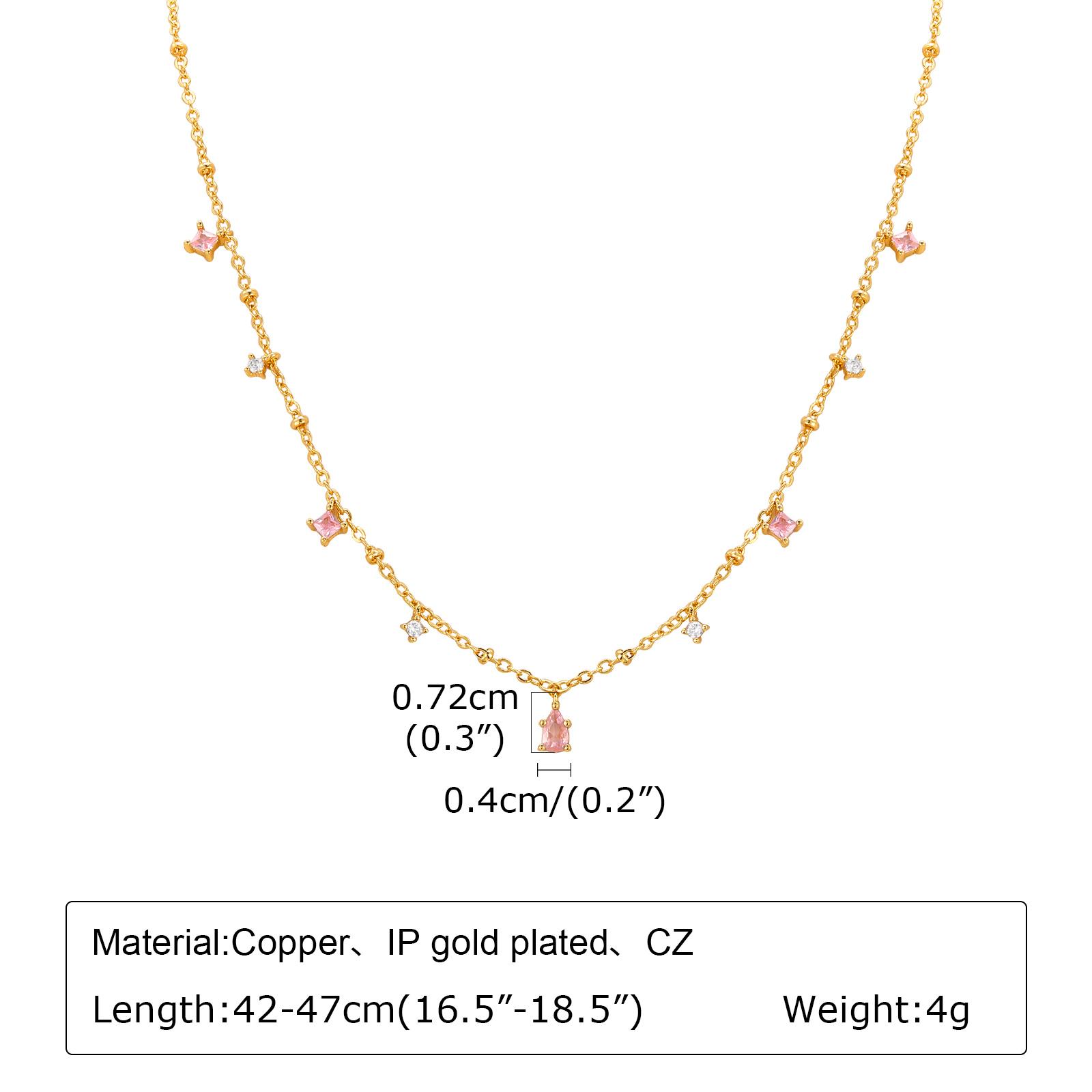 

Bead Chain Red Zircon Square Water Drop Necklace for Women Gold Color Fashion Trendy Clavicle Chain Necklaces Girls Jewelry Gift 42-47cm