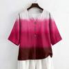 Women's Summer Fashion V-Neck 3/4 Sleeve Shirt Casual Loose-Fit Gradient Print Top