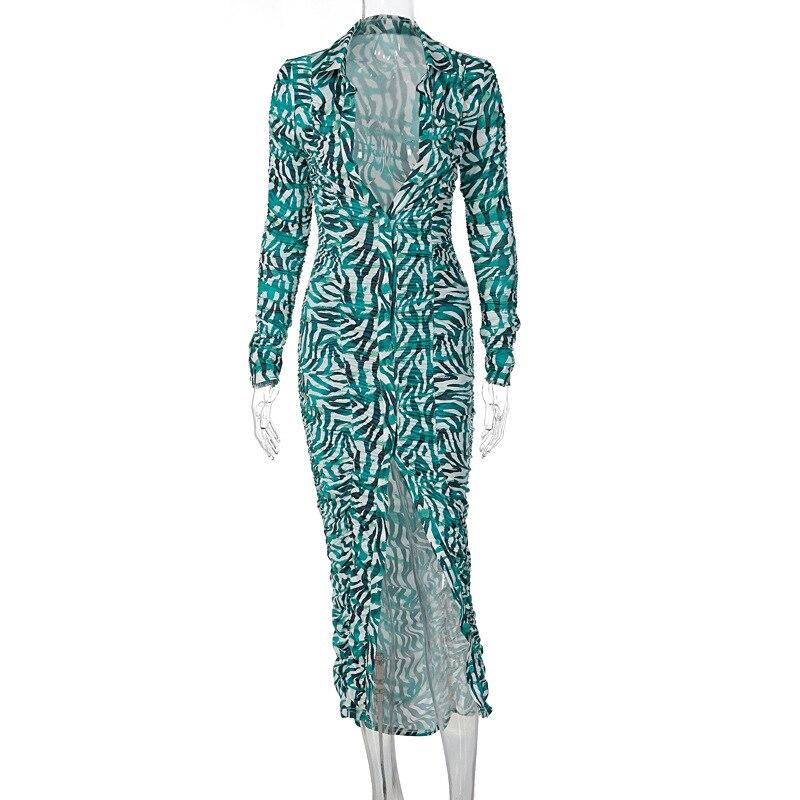 

Женское платье в пол с длинным рукавом и v-образным вырезом, шикарное красочное платье с принтом, элегантное вечернее платье для клуба, Vestidos, туника, узкие платья макси S зелёный