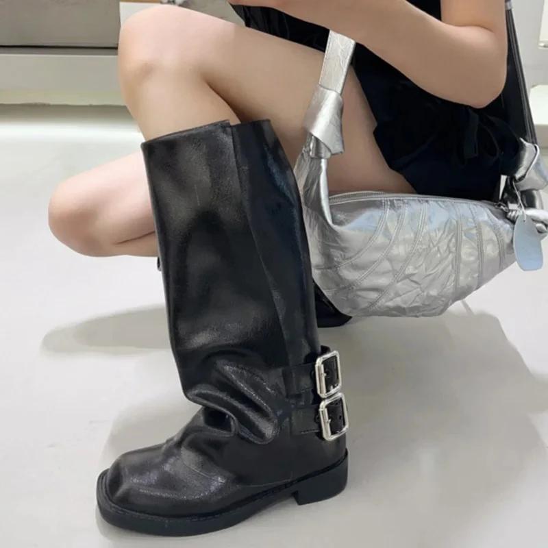 Punk Style Damen Western Cowgirl Stiefel Mode Gürtelschnalle Schuhe Herbst Winter Dicker Absatz Damen Ritter Kurze Stiefeletten