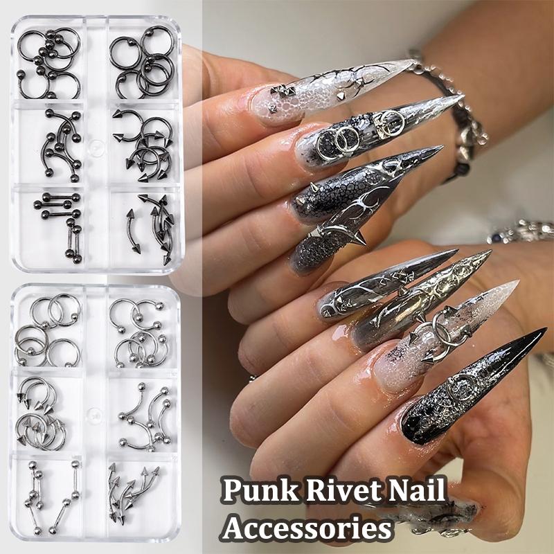 20/30/60 Stück Legierung Retro Kreis Nägel Kunst Charms 3D Punk Stil Schwarz Weiß Nagelteile Nageldekoration Maniküre Zubehör