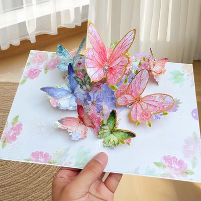 Exquisite 3D-Schmetterlings-Pop-up-Karte Gänseblümchen-Ornament Grußkarten Beste Wünsche Postkarte Geburtstagsgeschenk