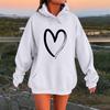 Women's Heart Print Hoodies Fall Long Sleeve Drawstring Pullover Top Oversized Fleece Lined Sweatshirt with Pocket