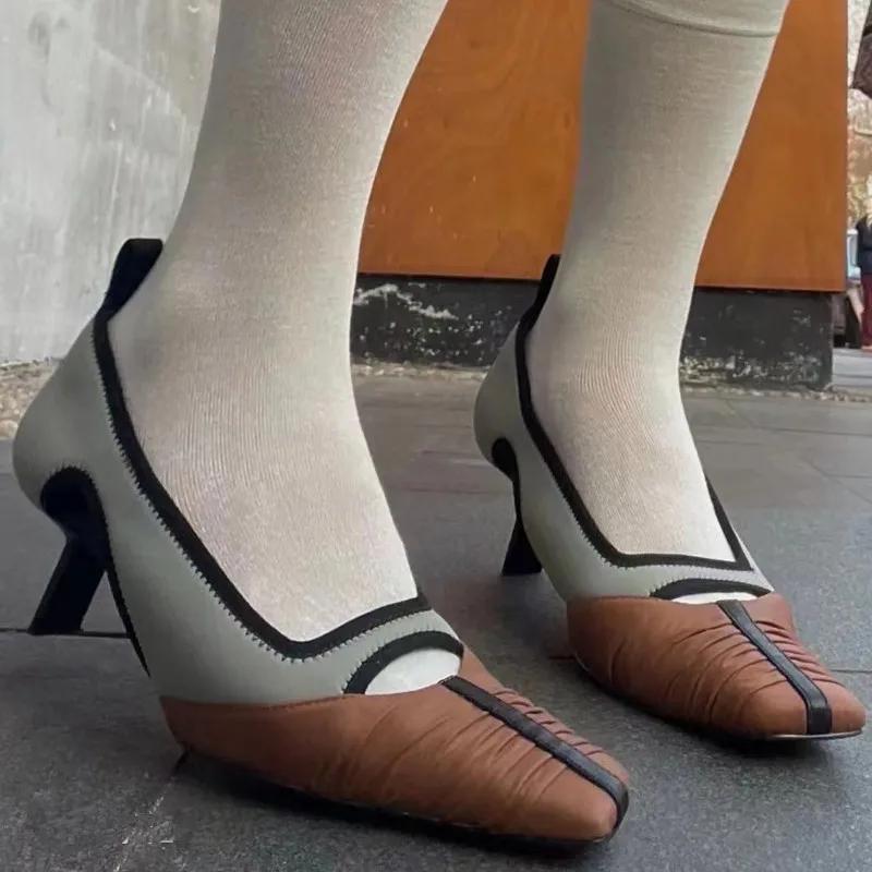 Fashion Luxury Satin Pleated Designer High Heels Women Autumn Retro Hollow Thin Heels for Women Elegant Banquet Square Toe Women Pumps