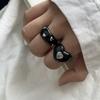 Personality Enamel Rhinestone Ring Vintage Heart Shaped Ring Open Cuff Ring Anniversary Gift