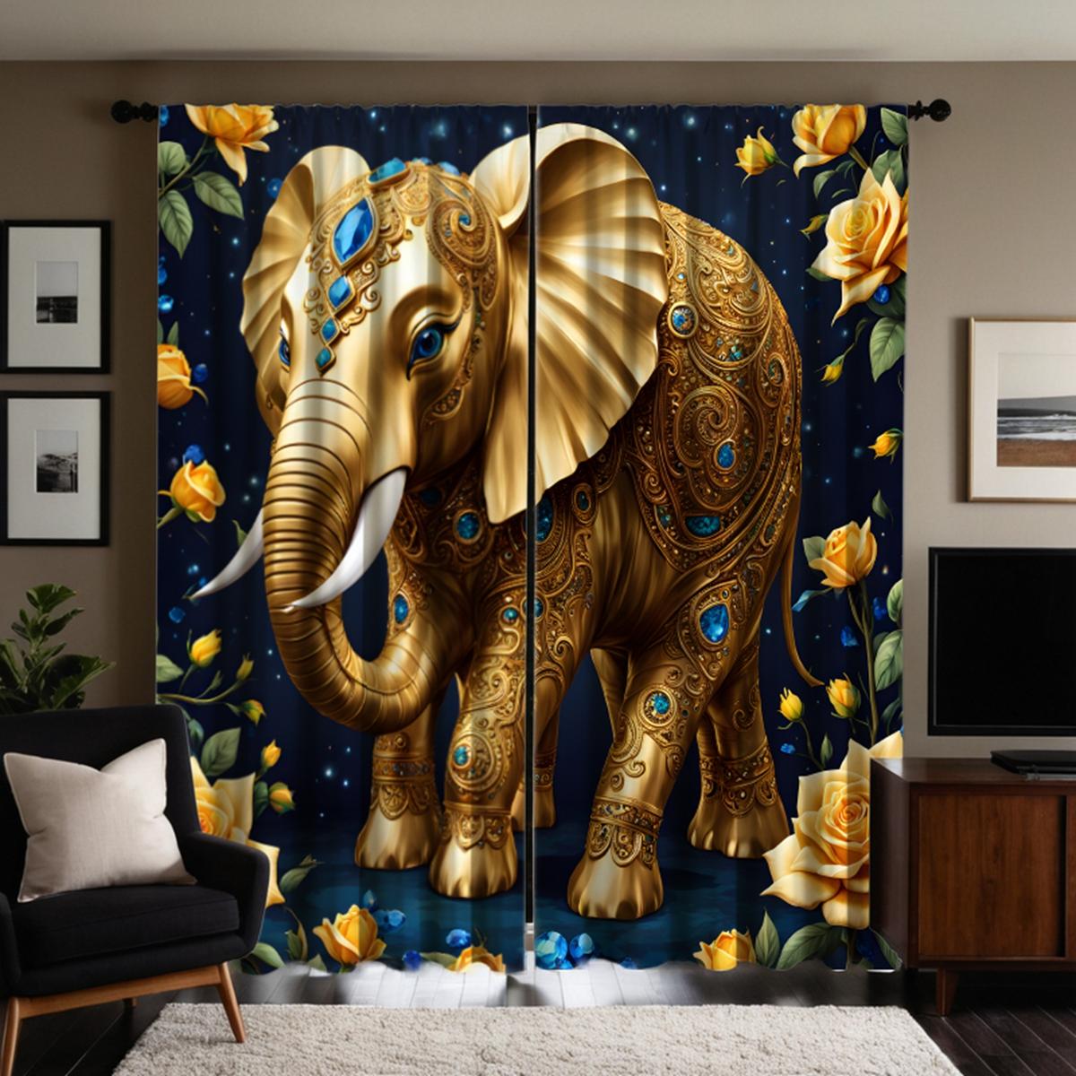 

2 шт. HD Юго-Восточная Азия медное изображение украшение Роза декоративная занавеска Золотая завязка цифровая печать занавеска Домашнее украшение стиль W52H63inchW132H160cm