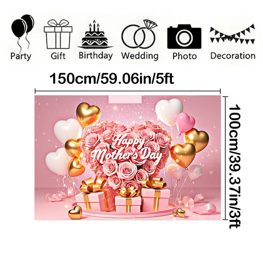 Mother's Day Floral Party Backdrop with Roses&Balloons&Gift Boxes Design,Wall Decor and Festive Celebrations,Mothers Day Decor
