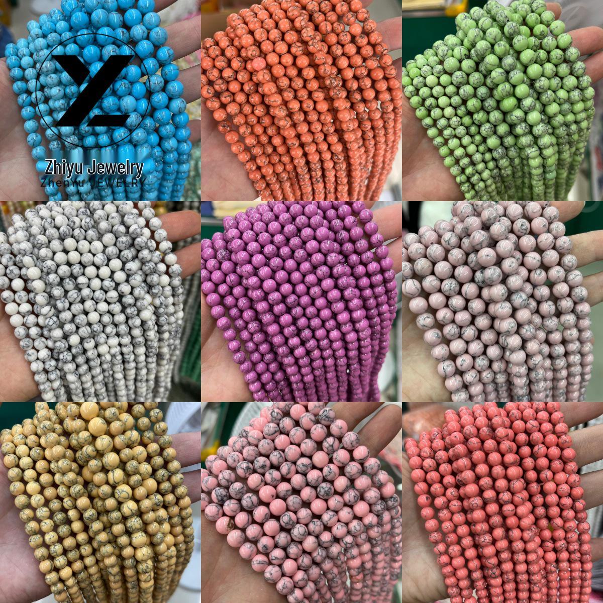 

Black Thread Turquoise Round Beads Bracelet Accessories, Long Chain DIY Jewelry 4mm/Approx. 90 Beads