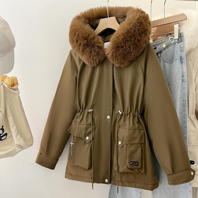 New Winter Style Plush Thickened Parka Cotton Jacket for Women Korean Style Loose Cotton Jacket Versatile Waist-hugging Cotton Jacket