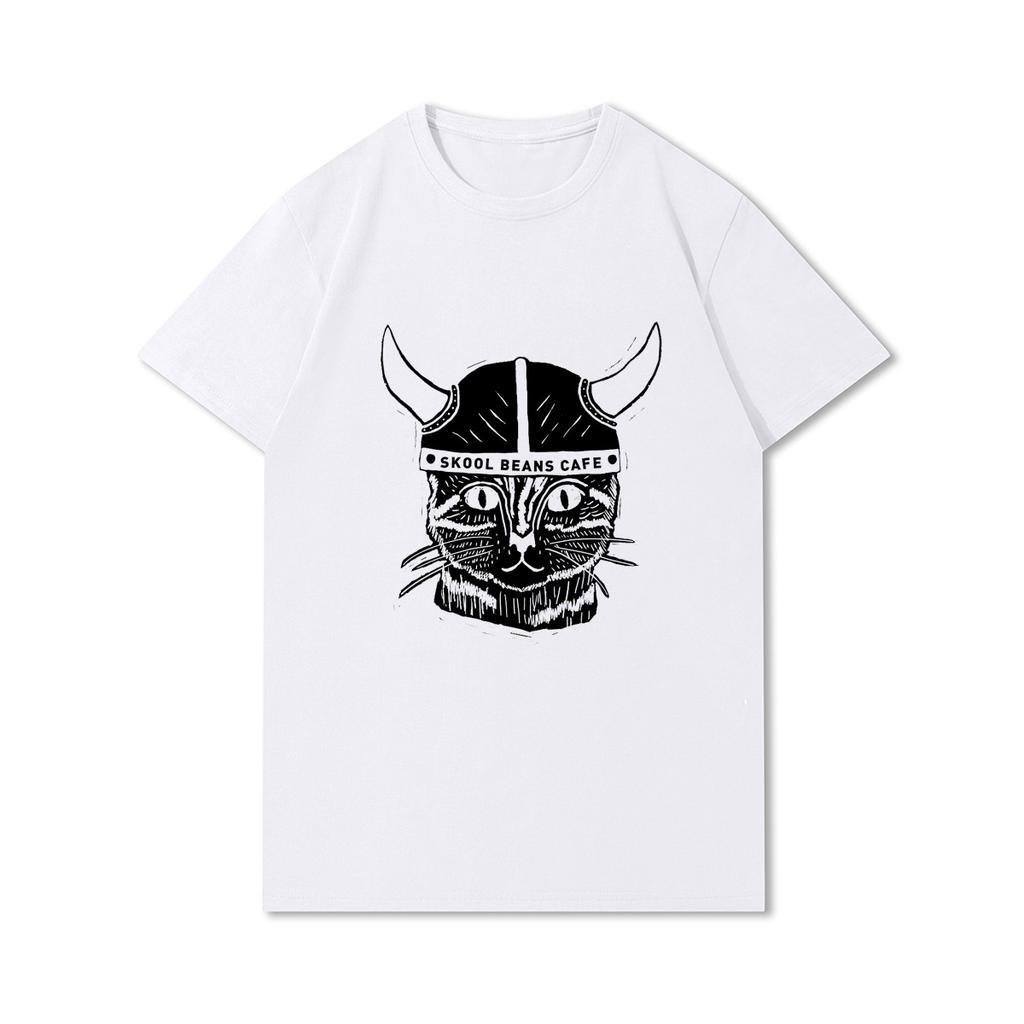 100% Cotton Summer Men T Shirts Viking Vintage Skull Beard with Headphone Printed Casual Top Tees