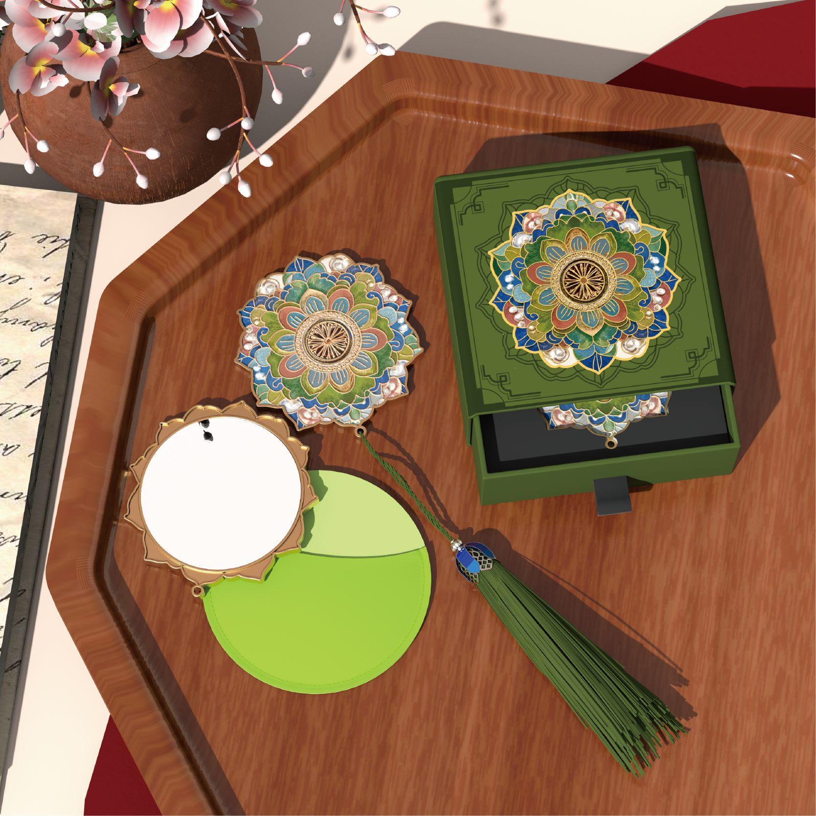 

Classical Exquisite Chinese Style Relief Caisson Small Mirror Tassel 3D Flower Makeup Tool HD Vanity Mirror Souvenir Gift Pink gift box розового золота