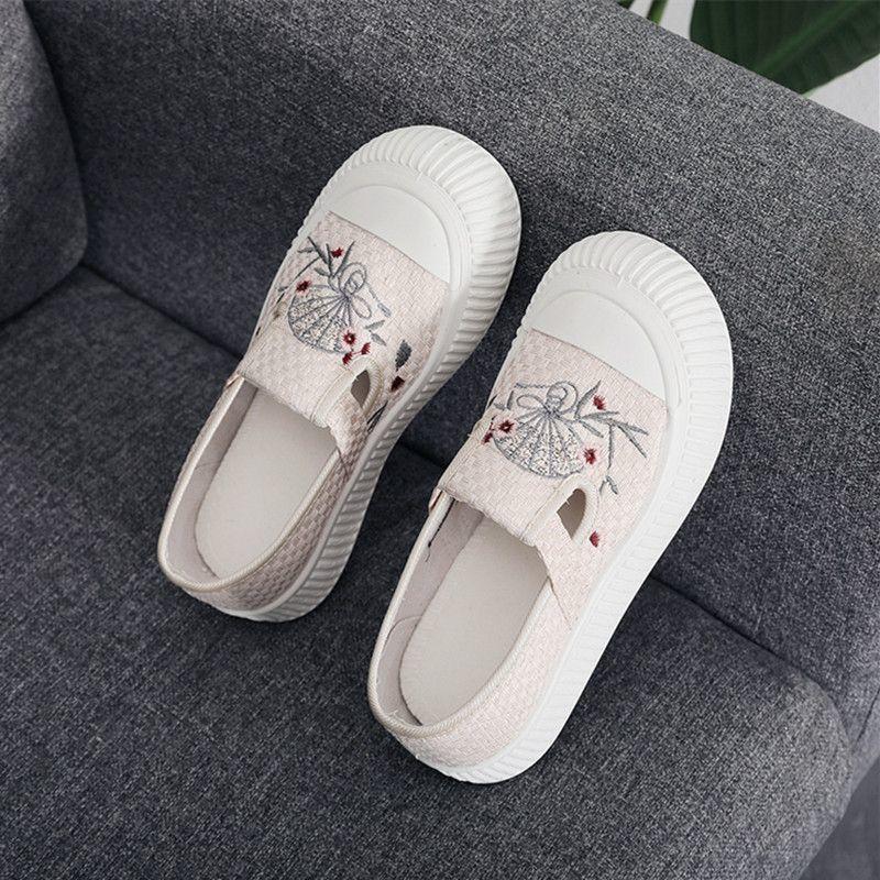 

Стильная Оригинальная Вышитая Обувь Слипоны Женская Распродажа Удобная Повседневная Весенне-Осенняя Высокая на Платформе Холщовая Обувь Женская 41