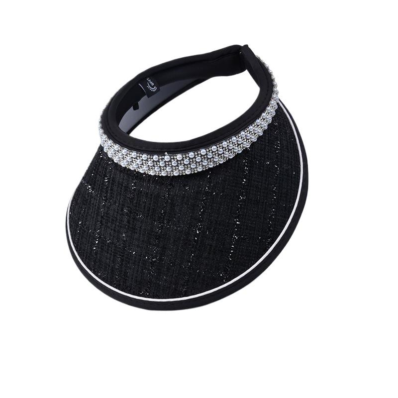 Summer sunscreen sunshade empty top hat Korean version versatile pearl hat women's vinyl big eaves headband sun hat